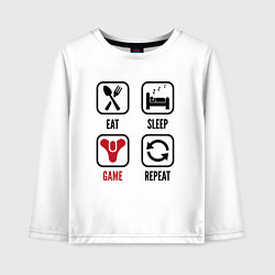 Лонгслив хлопковый детский Eat - sleep - Destiny - repeat, цвет: белый
