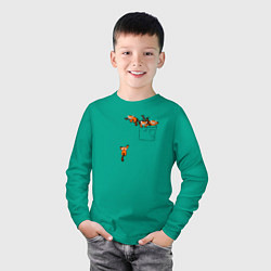 Лонгслив хлопковый детский Красные панды в кармане, цвет: зеленый — фото 2