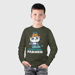 Лонгслив хлопковый детский Professional Farmer - панда геймер, цвет: меланж-хаки — фото 2