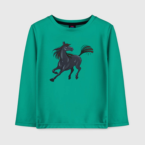 Детский лонгслив Лошадь мустанг / Зеленый – фото 1