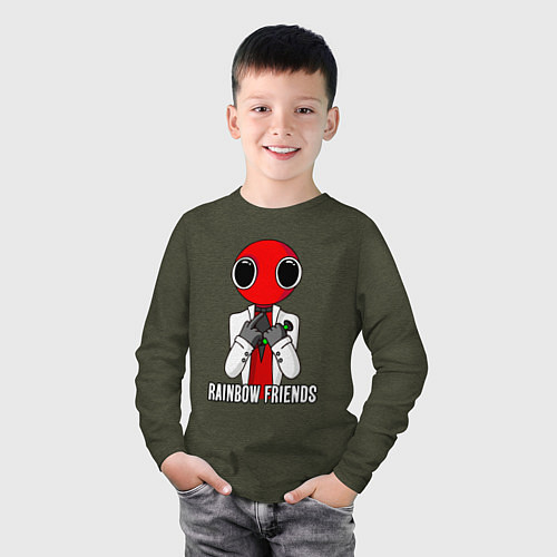 Детский лонгслив Радужные друзья - Красный / Меланж-хаки – фото 3