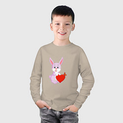 Лонгслив хлопковый детский Кролик с сердцем, цвет: миндальный — фото 2
