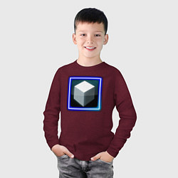 Лонгслив хлопковый детский Белый геометрический куб с сиянием, цвет: меланж-бордовый — фото 2