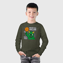 Лонгслив хлопковый детский Весёлый монстрик - баскетболист, цвет: меланж-хаки — фото 2