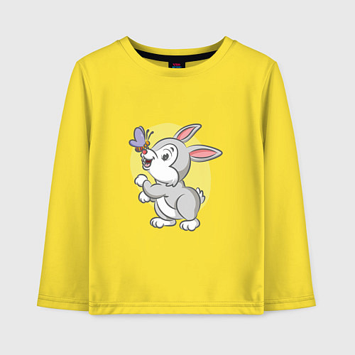 Детский лонгслив Кролик и бабочка / Желтый – фото 1