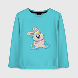 Лонгслив хлопковый детский Кролик - лыжник, цвет: бирюзовый