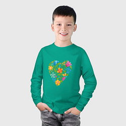 Лонгслив хлопковый детский Цветочный орнамент в форме сердца Любовь, цвет: зеленый — фото 2