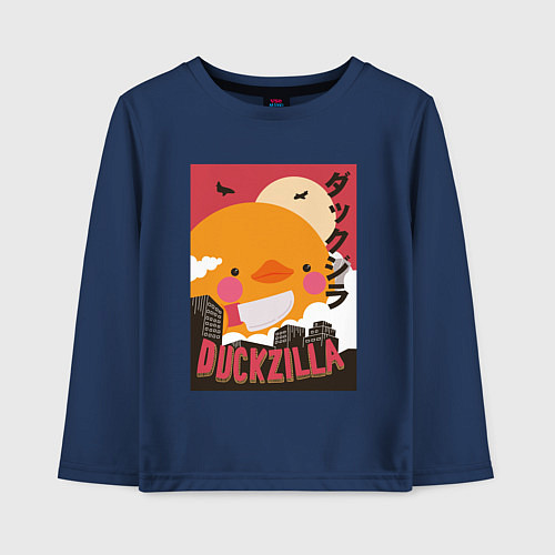 Детский лонгслив Утка Годзилла / Тёмно-синий – фото 1