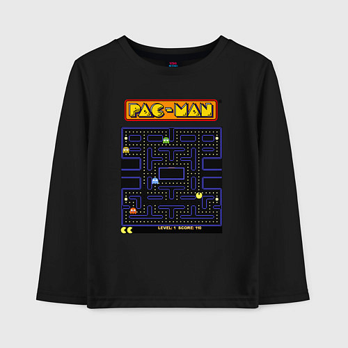 Детский лонгслив Pac-Man на ZX-Spectrum / Черный – фото 1