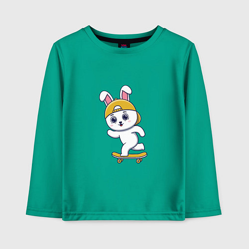 Детский лонгслив Кролик на скейте / Зеленый – фото 1