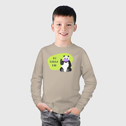 Лонгслив хлопковый детский Панда - No pandamia, цвет: миндальный — фото 2