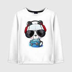 Детский лонгслив Прикольный маленький панда в очках с магнитолой