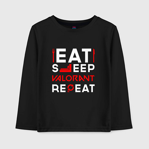 Детский лонгслив Надпись eat sleep Valorant repeat / Черный – фото 1