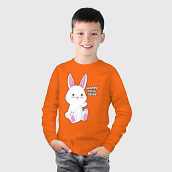 Лонгслив хлопковый детский Милый кролик happy, цвет: оранжевый — фото 2