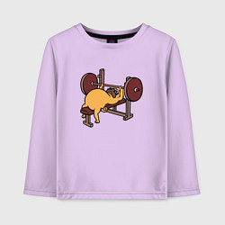 Лонгслив хлопковый детский Мопс - крутой пауэрлифтер!, цвет: лаванда