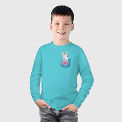 Лонгслив хлопковый детский Зайка в кармане, цвет: бирюзовый — фото 2