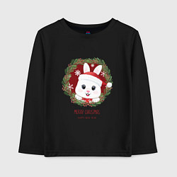 Лонгслив хлопковый детский Кролик в новогоднем венке, цвет: черный