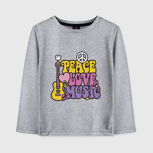 Детский лонгслив Мир любовь и музыка / Меланж – фото 1