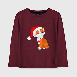 Лонгслив хлопковый детский Новогодний рыжий кот, цвет: меланж-бордовый