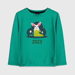 Лонгслив хлопковый детский Заяц в сапоге 2023, цвет: зеленый