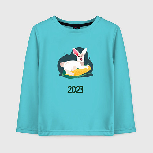 Детский лонгслив Кролик 2023 / Бирюзовый – фото 1
