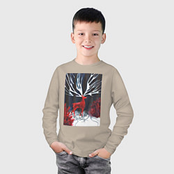 Лонгслив хлопковый детский Красный олень с гиганскими рогами, цвет: миндальный — фото 2