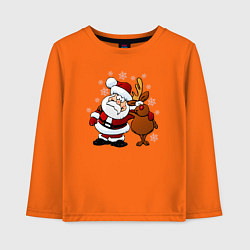 Лонгслив хлопковый детский Санта и олень, цвет: оранжевый