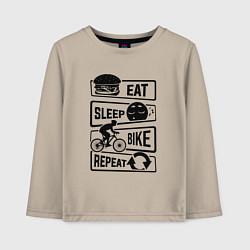 Лонгслив хлопковый детский Eat sleep bike repeat art, цвет: миндальный