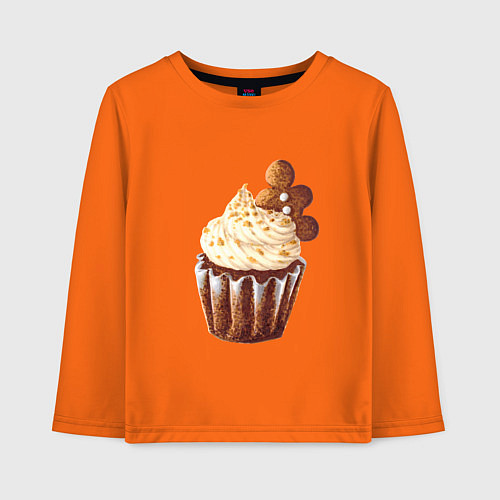 Детский лонгслив Новогодний капкейк с имбирным человечком / Оранжевый – фото 1