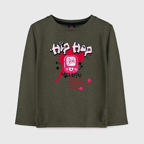 Детский лонгслив Граффити хип-хоп плеер с наушниками / Меланж-хаки – фото 1