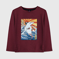 Лонгслив хлопковый детский Гравюра японский опоссум в стиле укиё-э, цвет: меланж-бордовый