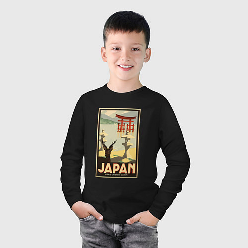 Детский лонгслив Япония винтаж природа / Черный – фото 3
