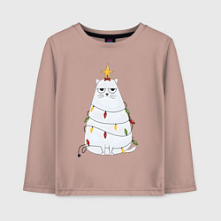 Лонгслив хлопковый детский Кот-ёлка, цвет: пыльно-розовый