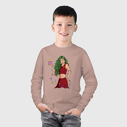 Лонгслив хлопковый детский Девушка ёлка с подарком - хуманизация, цвет: пыльно-розовый — фото 2