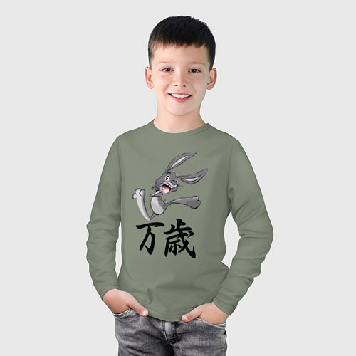 Детский лонгслив Шальной заяц кричит банзай / Авокадо – фото 3