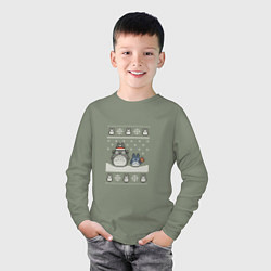 Лонгслив хлопковый детский Новогодние тоторики - ugly sweater, цвет: авокадо — фото 2