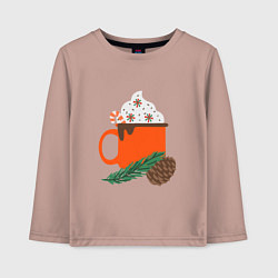 Лонгслив хлопковый детский Новогодняя кружка с какао, цвет: пыльно-розовый