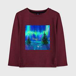 Лонгслив хлопковый детский Новый год с северным сиянием, цвет: меланж-бордовый