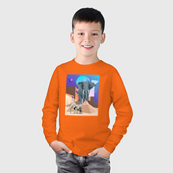Лонгслив хлопковый детский Слон и пирамиды, цвет: оранжевый — фото 2