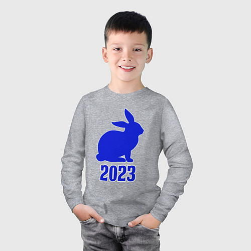 Детский лонгслив 2023 силуэт кролика синий / Меланж – фото 3