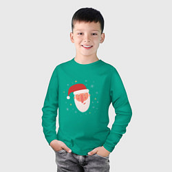 Лонгслив хлопковый детский Голова Деда Мороза, цвет: зеленый — фото 2