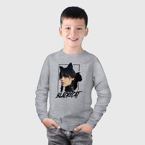 Детский лонгслив Wednesday Black cat / Меланж – фото 3