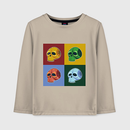 Детский лонгслив Четыре черепочка в разноцветных квадратах / Миндальный – фото 1