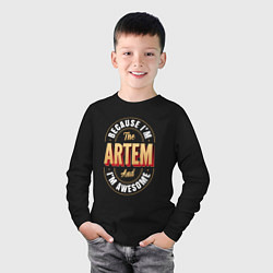 Лонгслив хлопковый детский Because Im the Artem and Im awesome, цвет: черный — фото 2