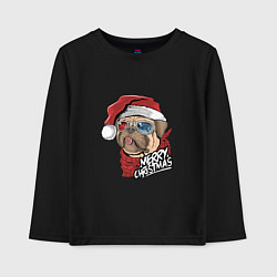 Лонгслив хлопковый детский Pug merry christmas, цвет: черный