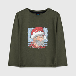 Лонгслив хлопковый детский Claus christmas, цвет: меланж-хаки