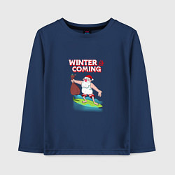 Лонгслив хлопковый детский Winter is coming new year, цвет: тёмно-синий