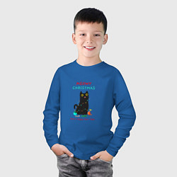 Лонгслив хлопковый детский Meowy christmas and a happy purr year holiday, цвет: синий — фото 2