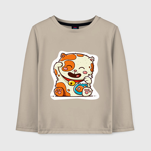 Детский лонгслив Kitten and fish / Миндальный – фото 1