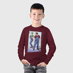 Лонгслив хлопковый детский Марио и Луиджи - крутые чуваки - стилизация, цвет: меланж-бордовый — фото 2